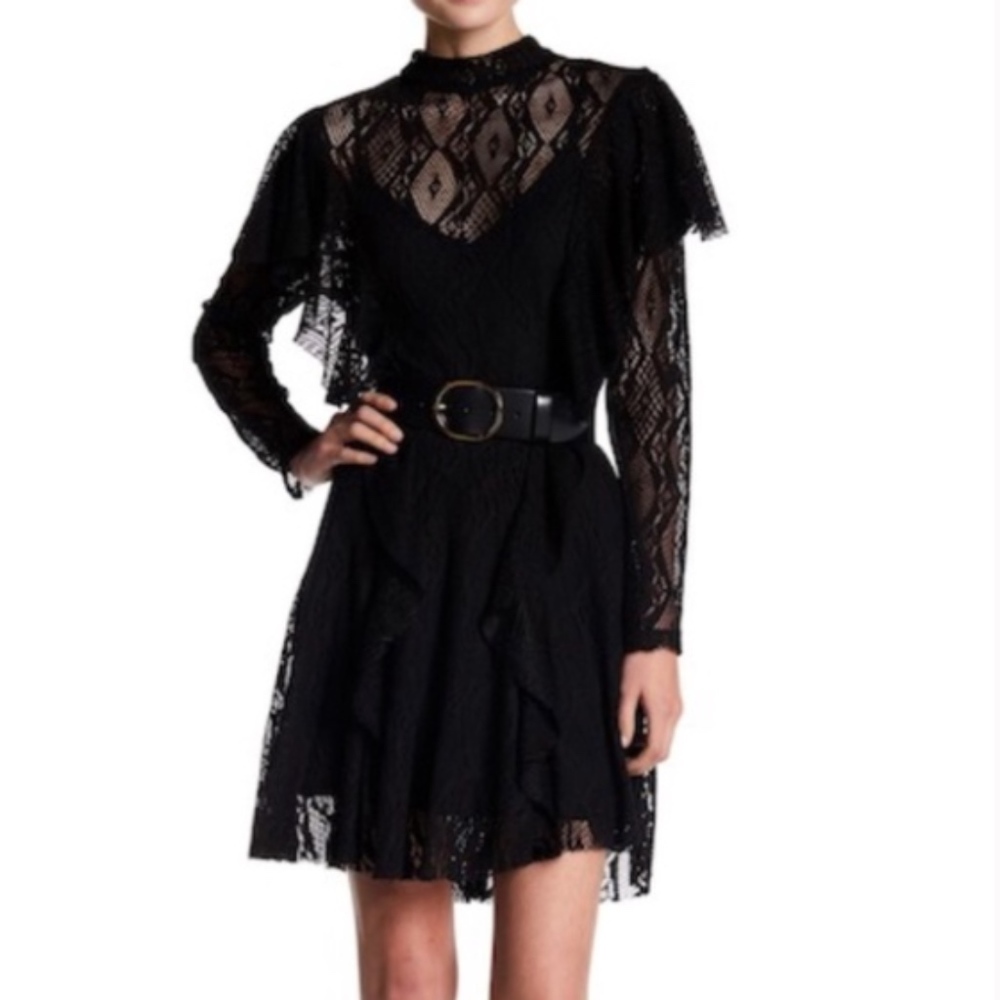 Free People NWT Black lace sheer dress with slip